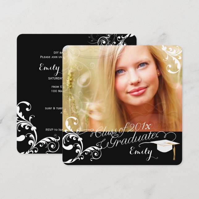 PixDezines Swirls Graduation/DIY colour+fonts Invitation (Front/Back)