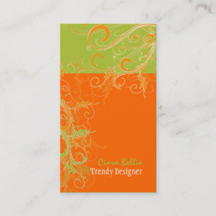 PixDezines Swirls /grannysmith+tangerine Business Card