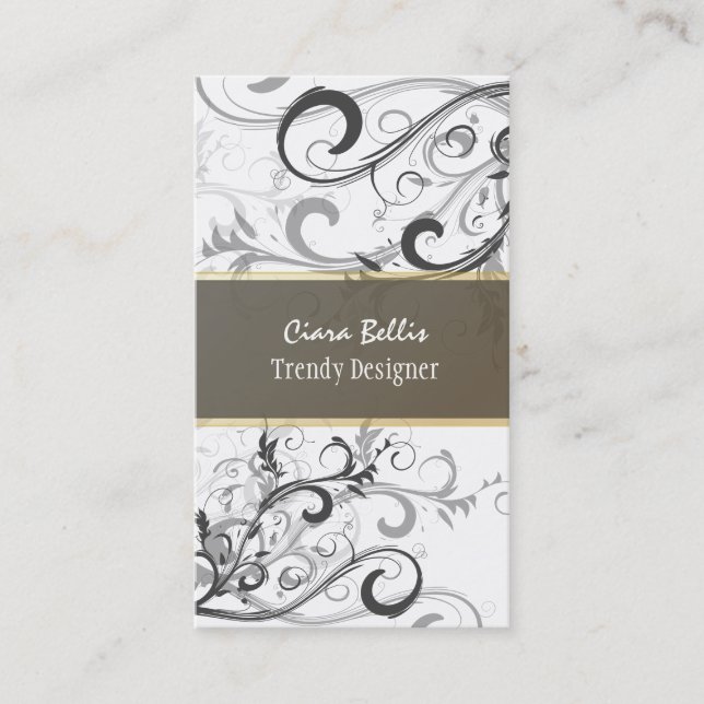 PixDezines Swirls / Graphite+Eggshell Business Card (Front)