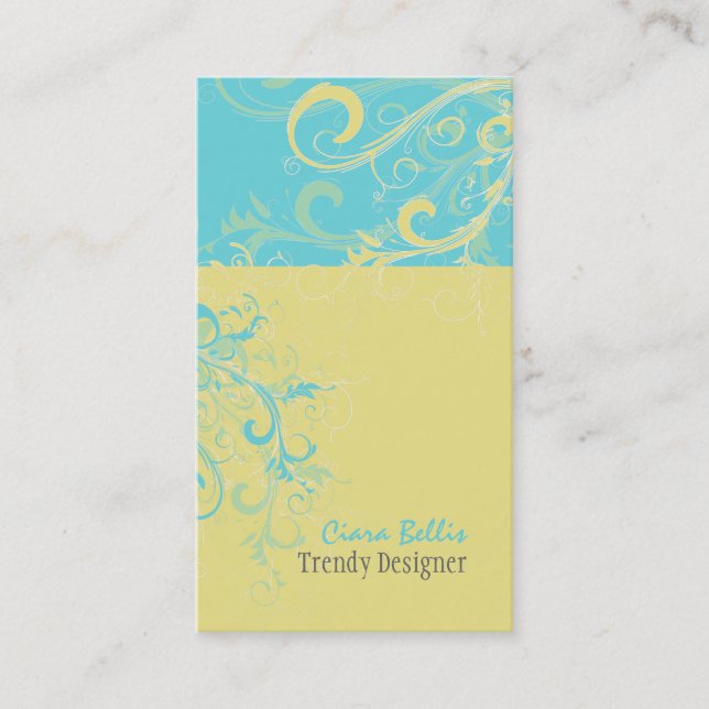 PixDezines Swirls /lemon+aqua Business Card (Front)