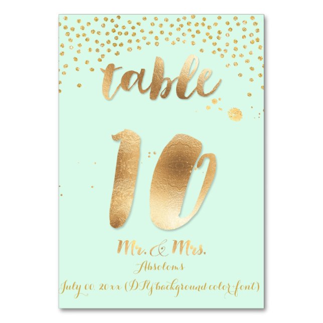 PixDezines table 10/gold sprinkles/DIY colour/mint Table Number (Front)