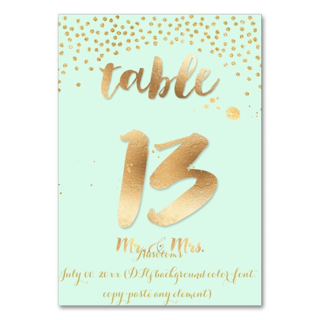 PixDezines table 13+/faux gold sprinkles/DIY colou Table Number (Front)