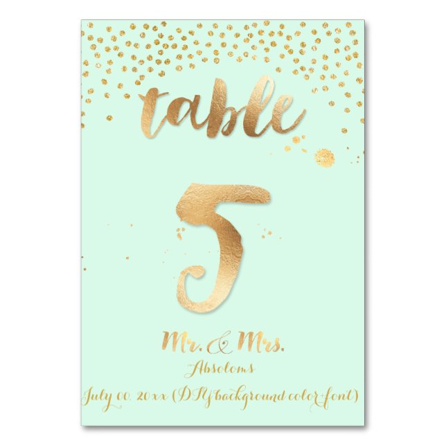 PixDezines table 5/gold sprinkles/DIY colour/mint Table Number (Front)