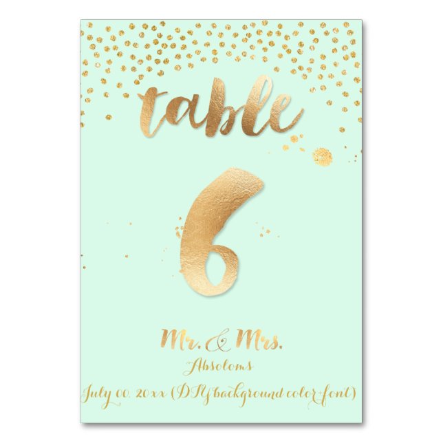 PixDezines table 6/gold sprinkles/DIY colour/mint Table Number (Front)