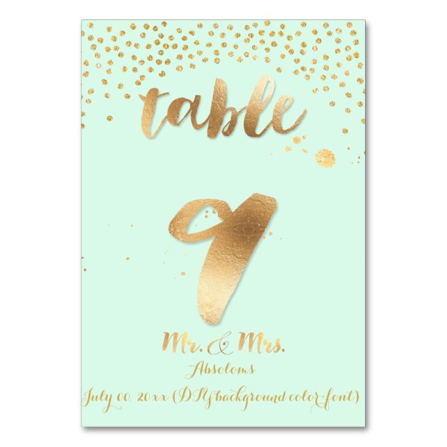 PixDezines table 9/gold sprinkles/DIY colour/mint Table Number (Front)