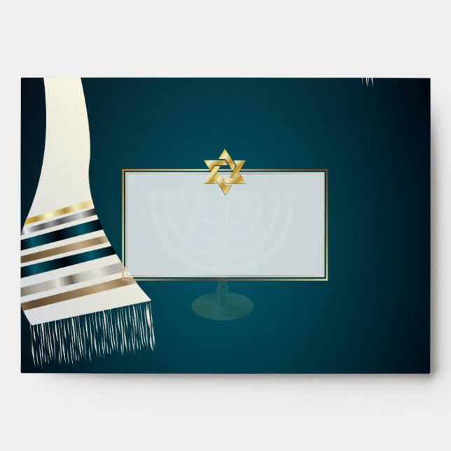 PixDezines Tallit Bar Mitzvah/Teal/Gold Envelope (Front)