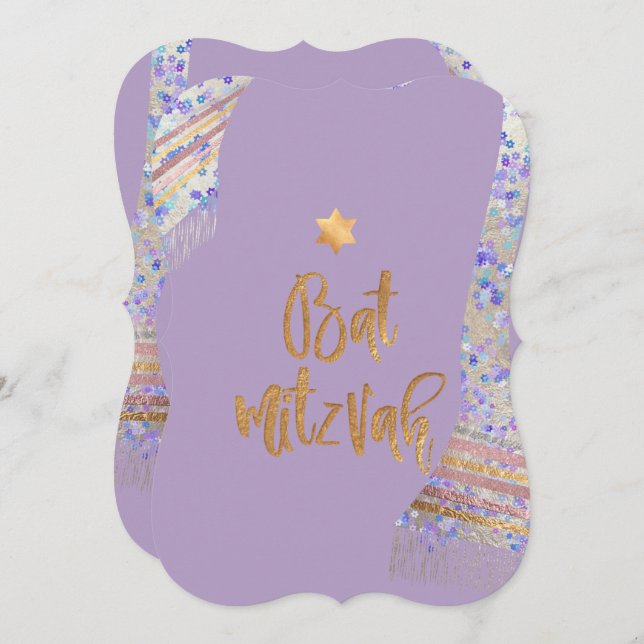 PixDezines Tallit/Lavender Purple/Bat Mitzvah Invitation (Front/Back)