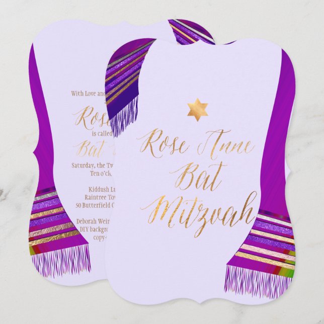 PixDezines Tallit/Magenta/Purple/Bat Mitzvah Invitation (Front/Back)