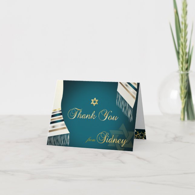 PixDezines Tallit Mitzvah Thank You/DIY colour Thank You Card (Front)