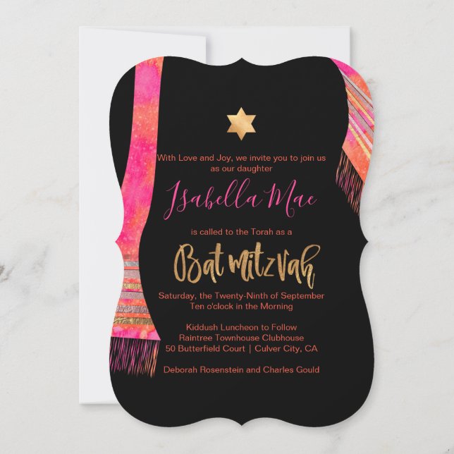 PixDezines Tallit/Pink/Orange/Bat Mitzvah Invitation (Back)