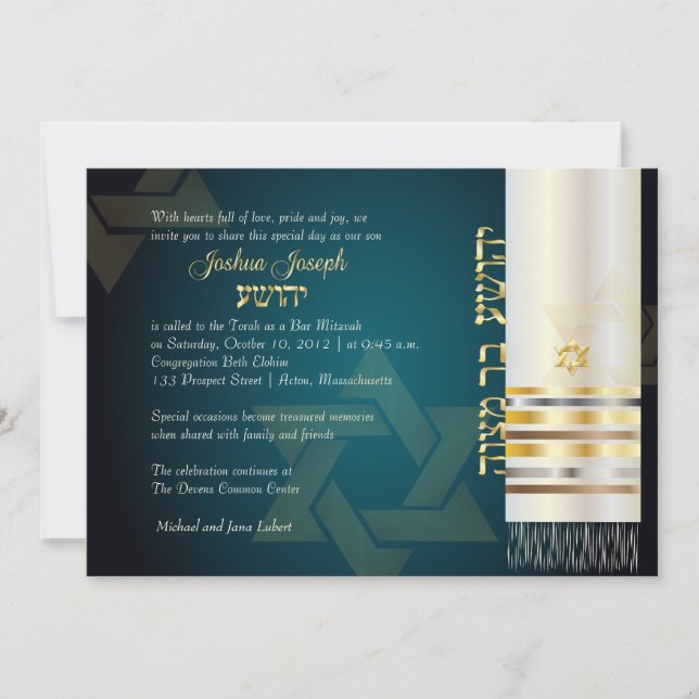 PixDezines tallit/Stylish Bar Mitzvah/ash/gold Invitation (Front)