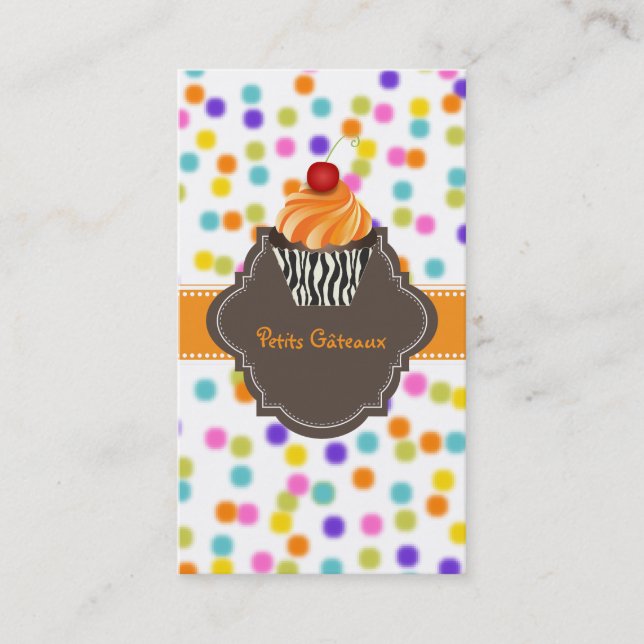 PixDezines tangelo swirls cupcake+sprinkles Business Card (Front)