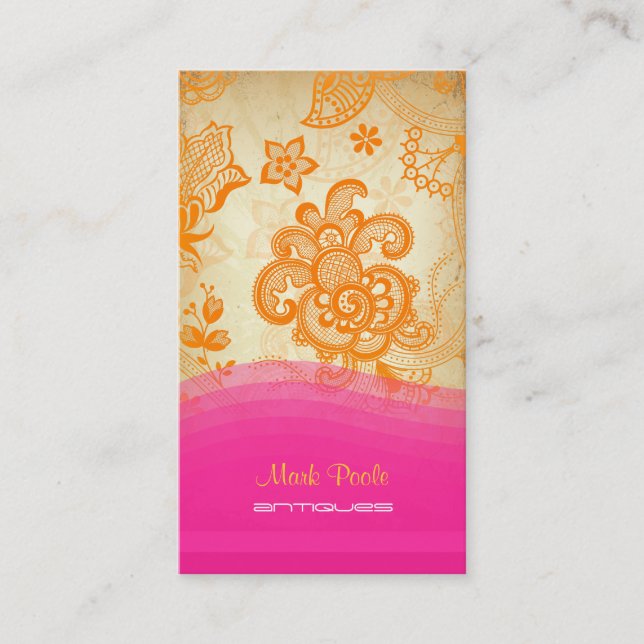 PixDezines tangerine paisley/diy background Business Card (Front)