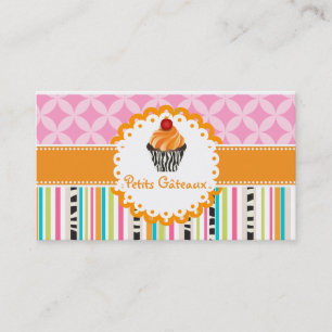 PixDezines tangerine swirls cupcake+stripes Business Card