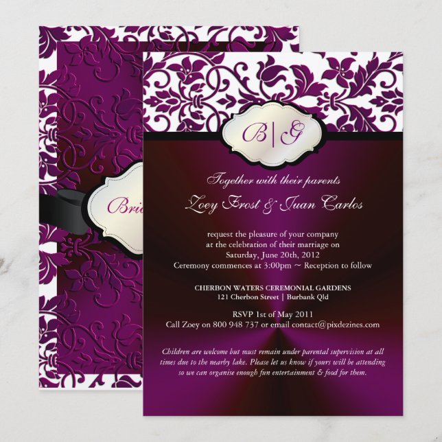 PixDezines Tanza Damask/DIY background colour Invitation (Front/Back)