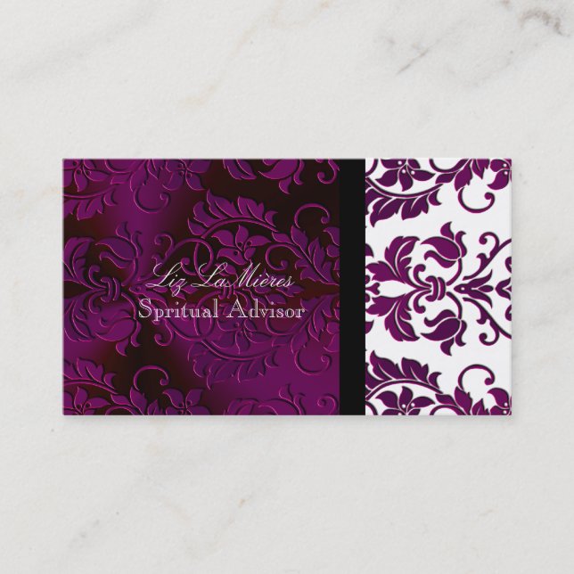 PixDezines Tanza Damask/DIY background/plum Business Card (Front)