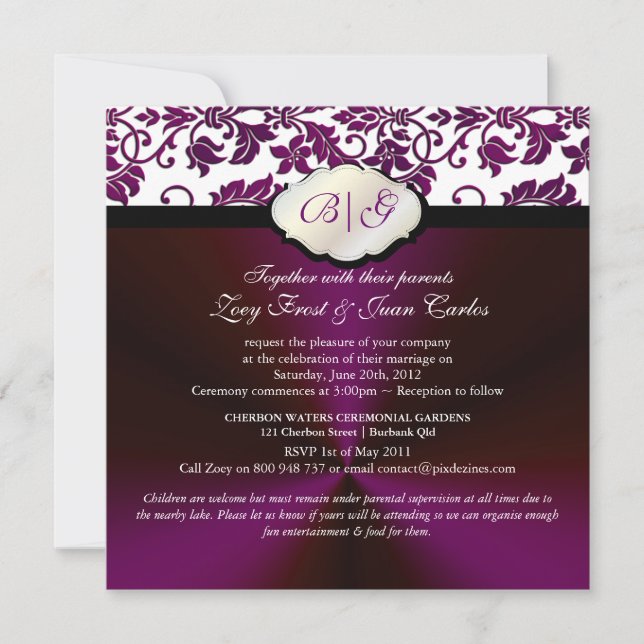 PixDezines Tanza Damask/DIY colour/white Invitation (Front)