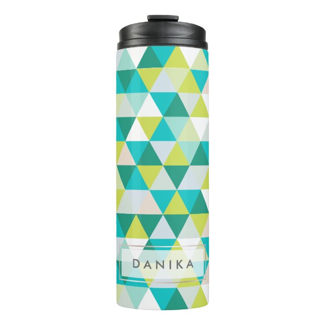 PixDezines Teal/Chartreuse Geometric/Triangles Thermal Tumbler (Front)