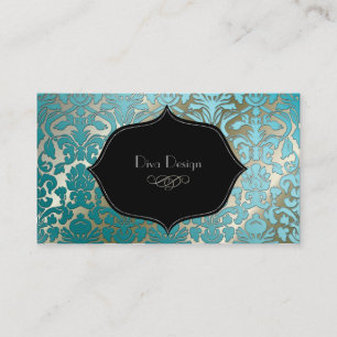 PixDezines teal flora damask/diy background Business Card