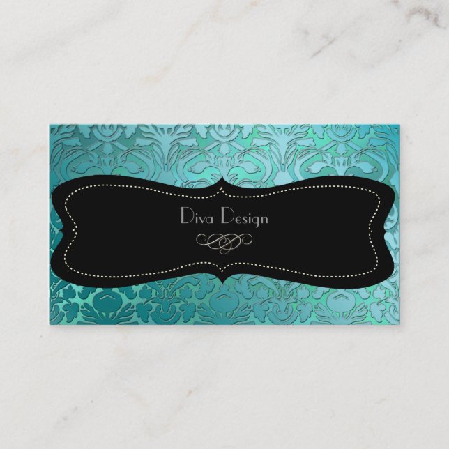PixDezines teal flora damask/diy background Business Card (Front)
