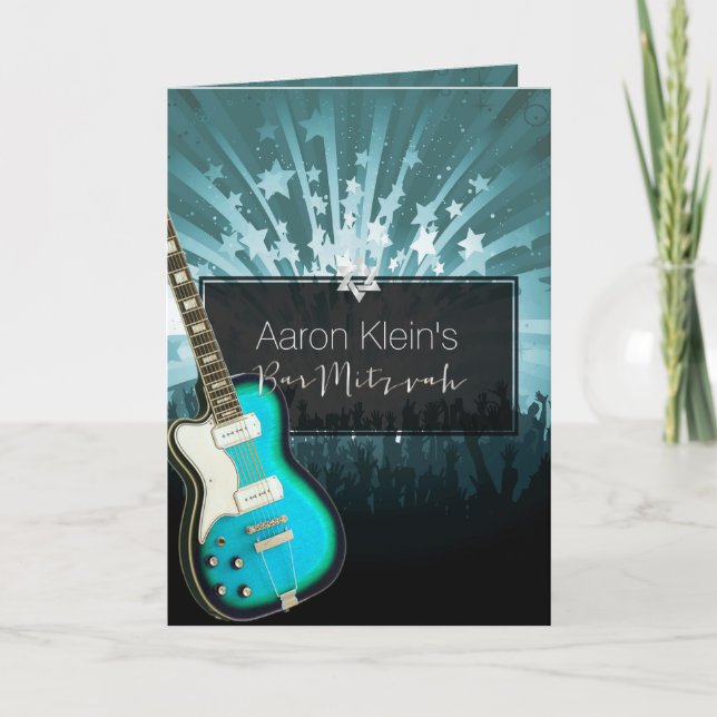PixDezines teal guitar/photo/bar mitzvah Invitation (Front)