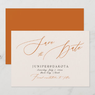 PixDezines Terracotta Modern Script Save the Date Invitation