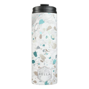 PixDezines TERRAZZO AQUA TEAL SILVER Thermal Tumbler