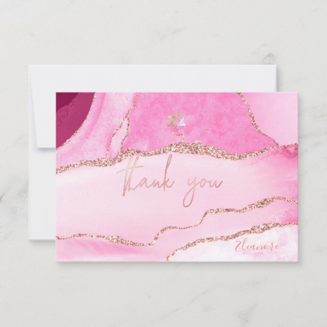 PixDezines THANK YOU Bar Mitzvah Watercolor Agate RSVP Card (Front)