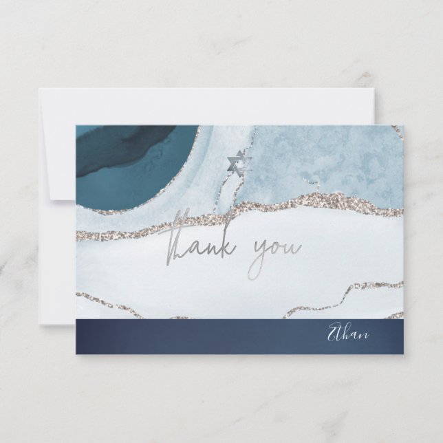 PixDezines THANK YOU Bar Mitzvah Watercolor Agate RSVP Card (Front)