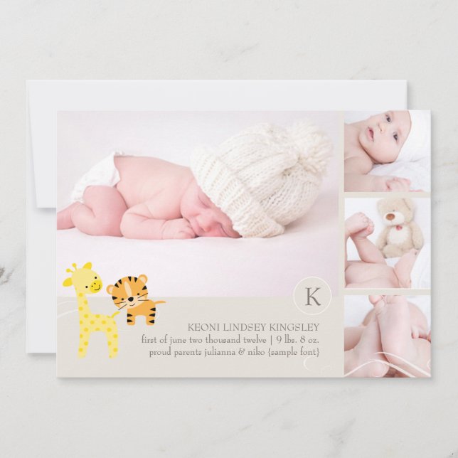 PixDezines tiger giraffe photo birth announcement (Front)