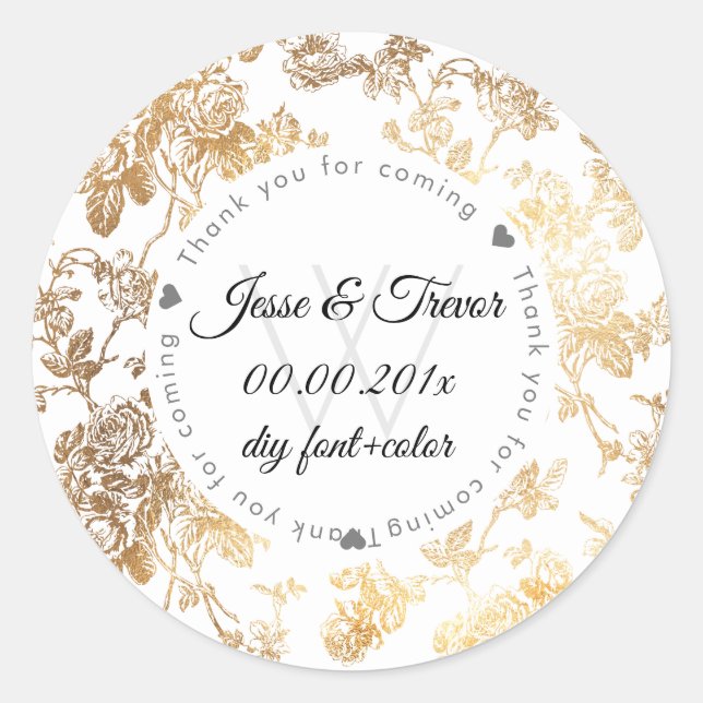 PixDezines Toile/Faux Gold Roses Classic Round Sticker (Front)