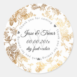 PixDezines Toile/Faux Gold Roses Classic Round Sticker