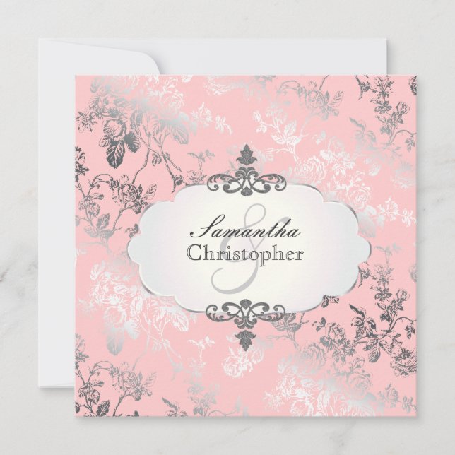 PixDezines toile pink roses/DIY background colour Invitation (Front)