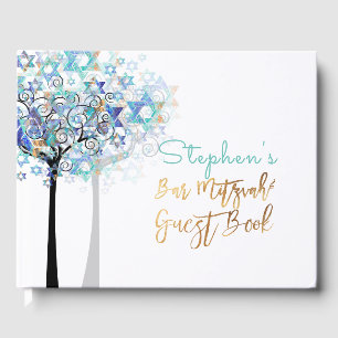 PixDezines Tree of Life Bar Mitzvah/Aqua Blue Guest Book