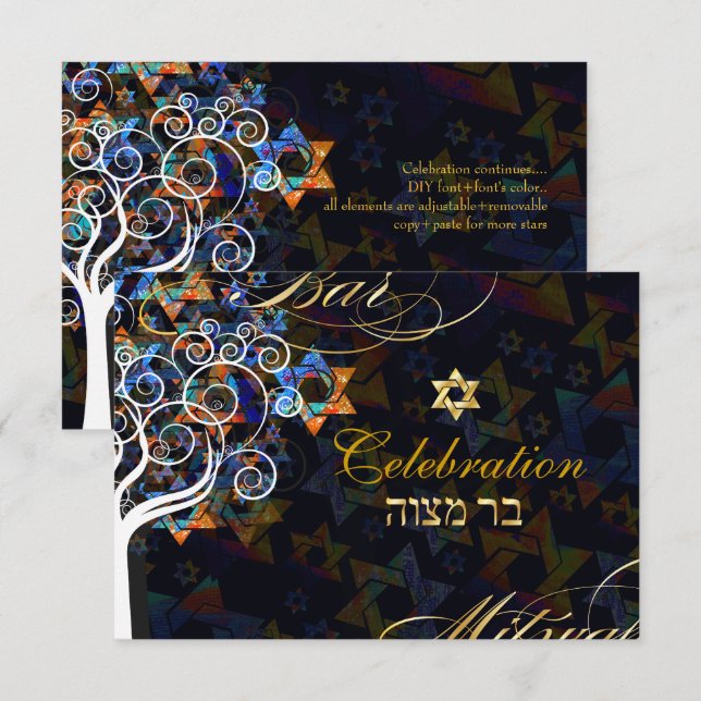 PixDezines tree of life/Bar Mitzvah celebration Invitation (Front/Back)