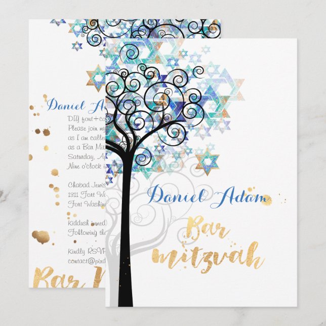 PixDezines Tree of Life Bar Mitzvah Invitation (Front/Back)