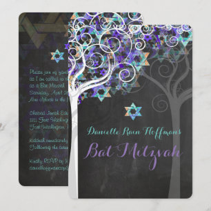 PixDezines Tree of Life Bat Mitzvah/Chalkboard Invitation