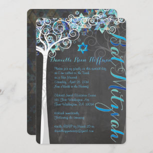 PixDezines Tree of Life Bat Mitzvah/chalkboard Invitation