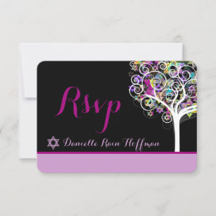 PixDezines tree of life Bat Mitzvah/diy background RSVP Card