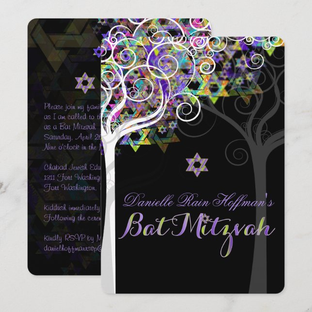PixDezines tree of life Bat Mitzvah Invitation (Front/Back)