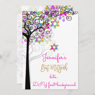 PixDezines TREE OF LIFE BAT MITZVAH/NEON PINK Invitation