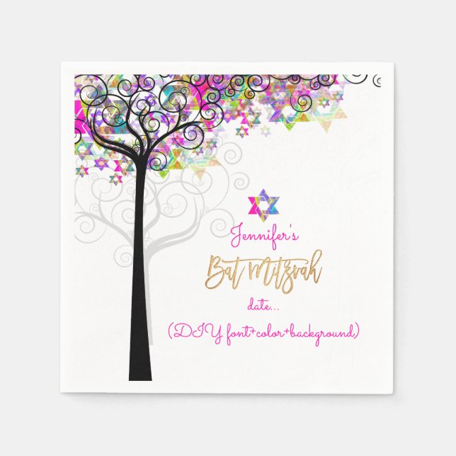 PixDezines TREE OF LIFE/BAT MITZVAH/NEON PINK Napkin (Front)
