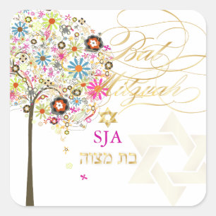 PixDezines tree of life/floral/Bat Mitzvah Square Sticker