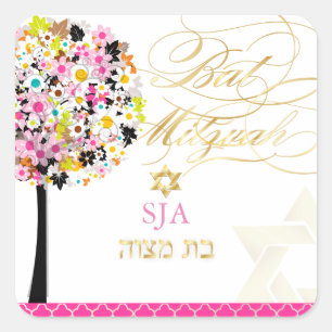 PixDezines tree of life/floral/Bat Mitzvah Square Sticker