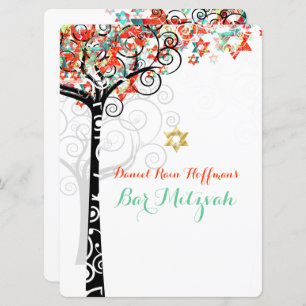 PixDezines tree of life mitzvah/teal/orange Invitation