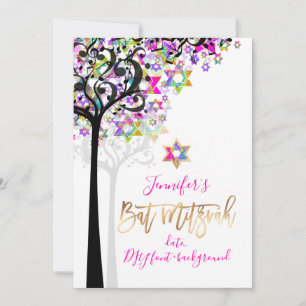 PixDezines TREE OF LIFE MUSIC NOTES MITZVAH PINK Invitation