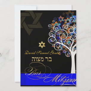 PixDezines tree of life+stars, Bar Mitzvah Invitation