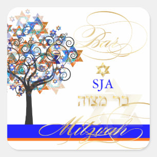 PixDezines tree of life+stars/Bar Mitzvah Square Sticker