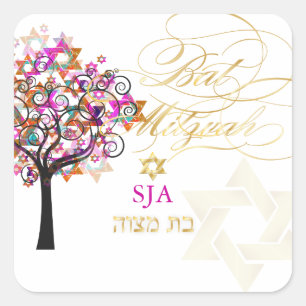 PixDezines tree of life/stars/Bat Mitzvah Square Sticker