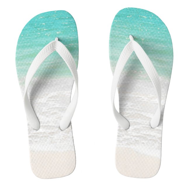 PixDezines tropical beach Flip Flops (Footbed)